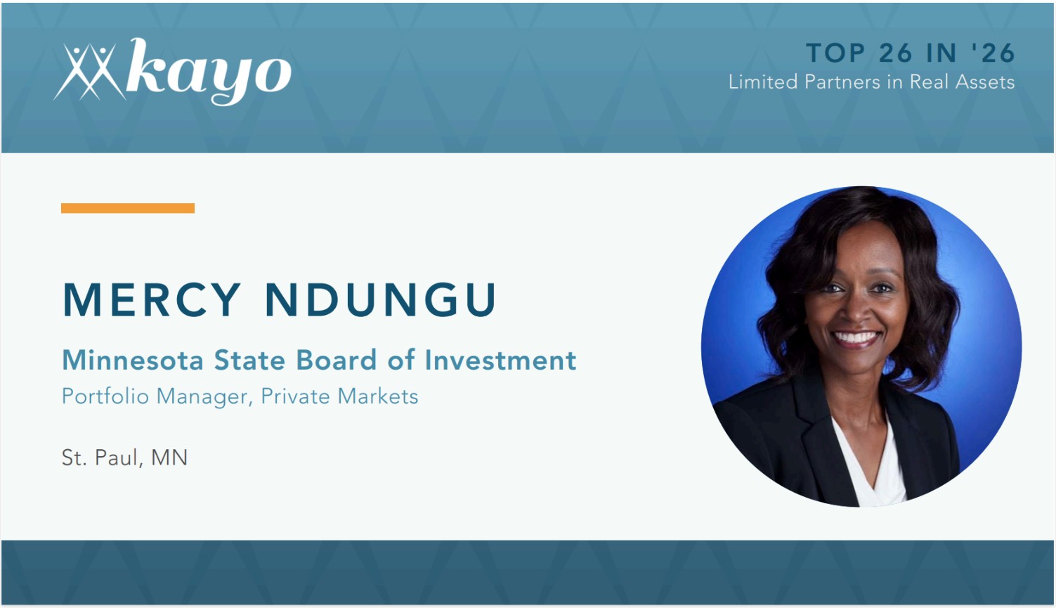 Kayo Conference Group Names Mercy Ndungu, Vice President, Private Markets, Top 26 in 2026.